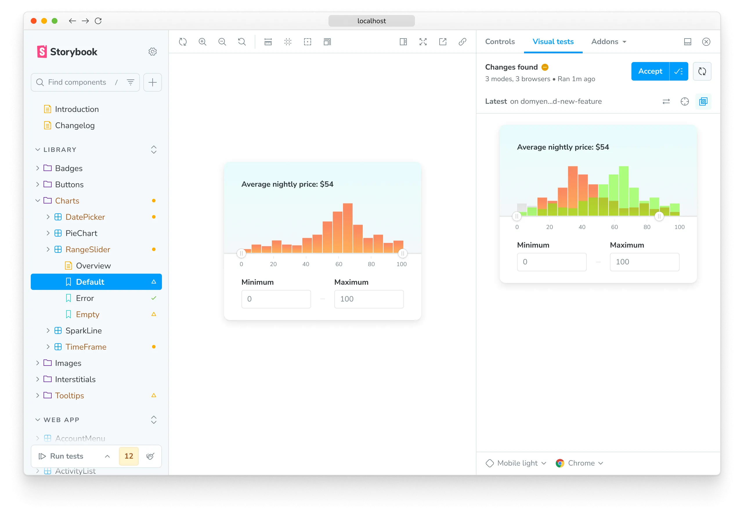 Approve or reject the UI changes in Storybook